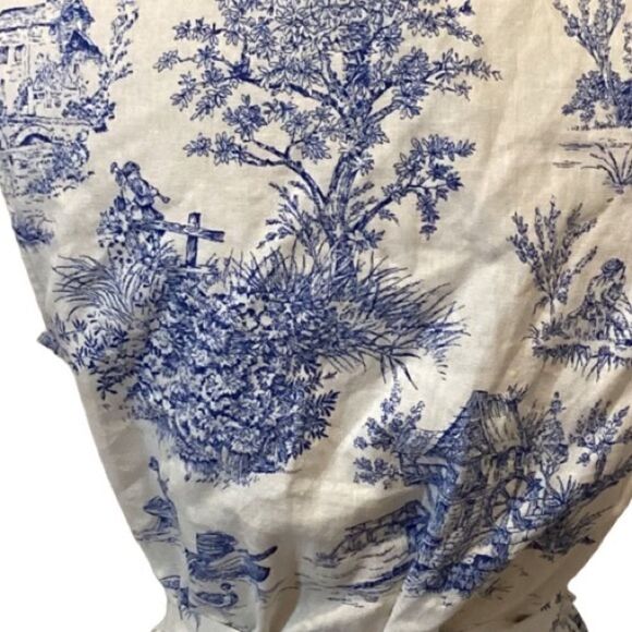 Chloe + Rene Linen blend Cottage Print Dress Blue and White Sleeveless M - Picture 13 of 16